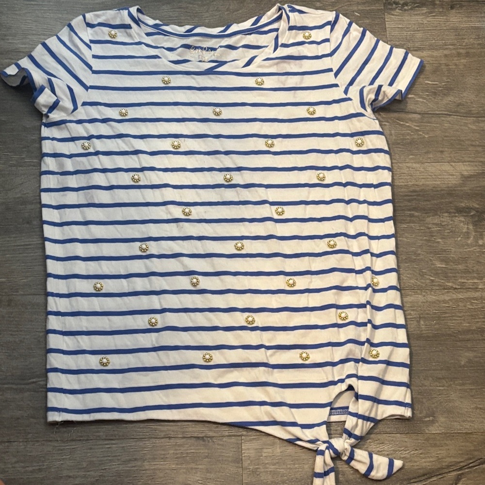 Lilly Pulitzer Blue and White Striped Tee size M NWOT - Picture 3 of 5